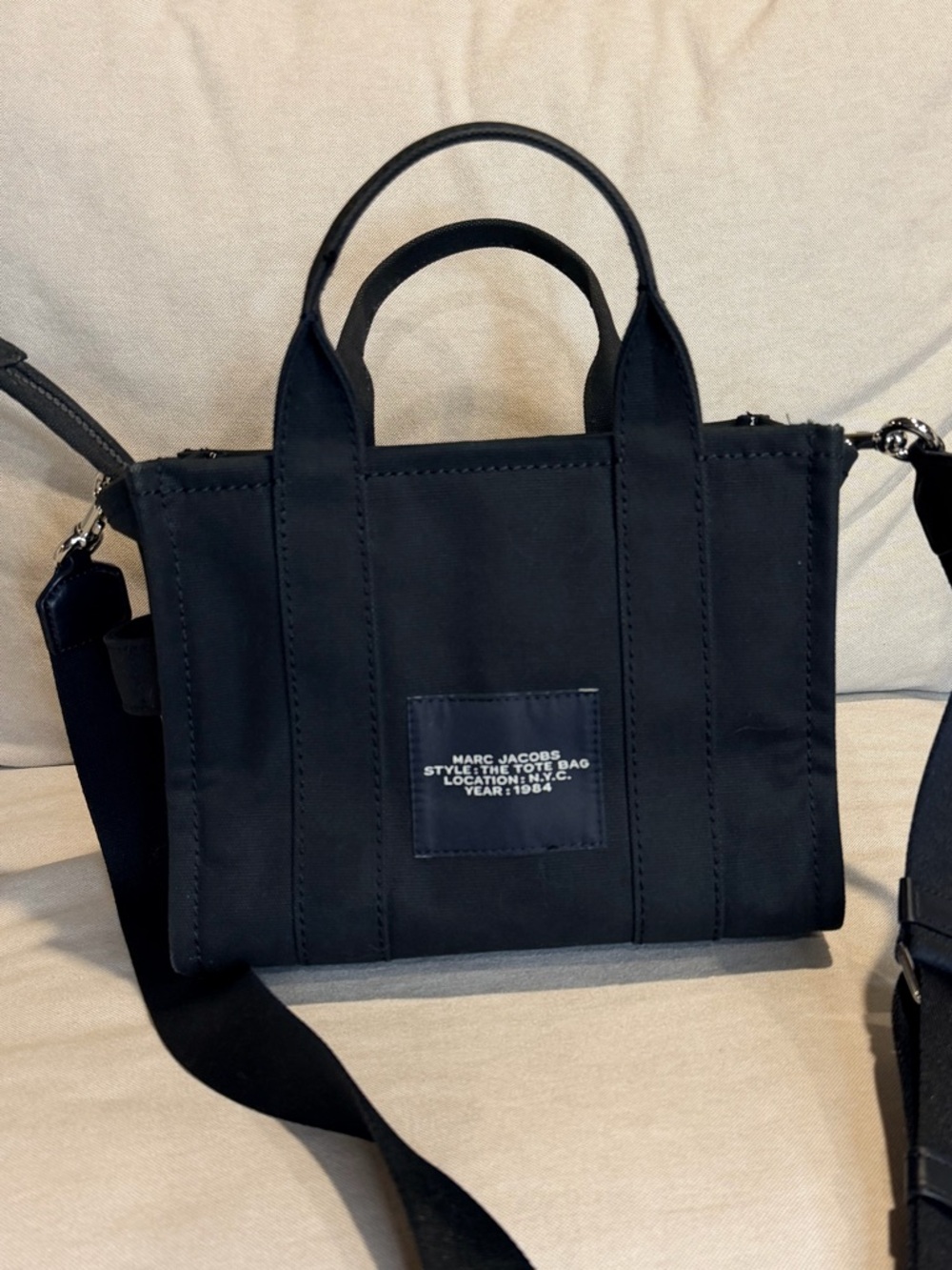 Marc Jacobs Black 'The Tote Bag' Mini Canvas Tote - Picture 3 of 13